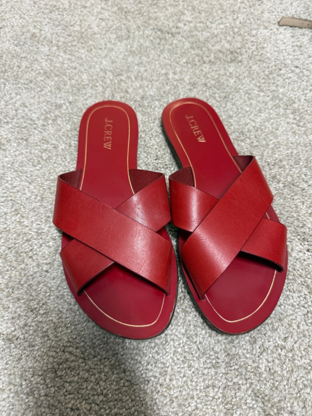 J. Crew red leather flat sandals size 7